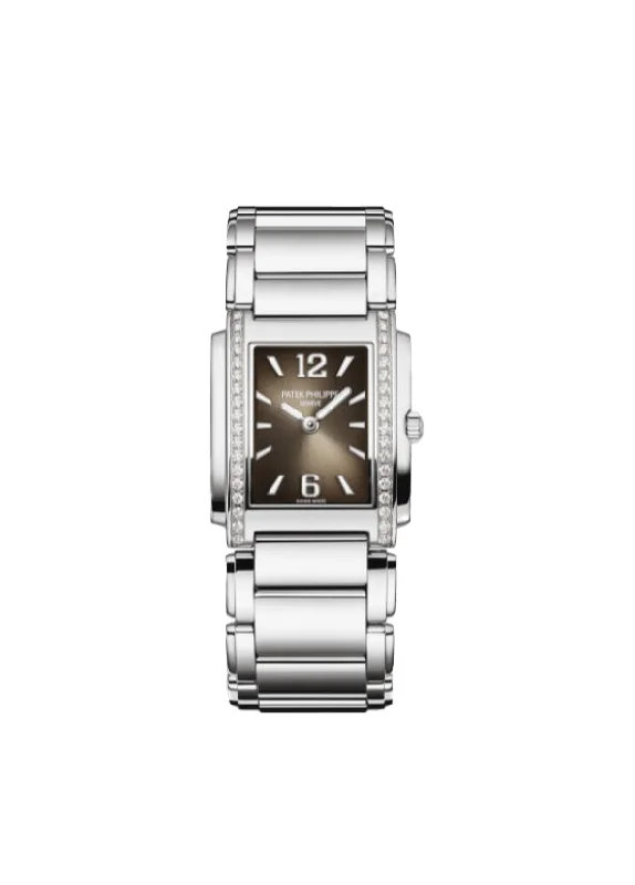 Men's Patek Philippe Watches for Workouts-Stainless Steel 25mm Diamond Bezel On Gray Dial Quartz