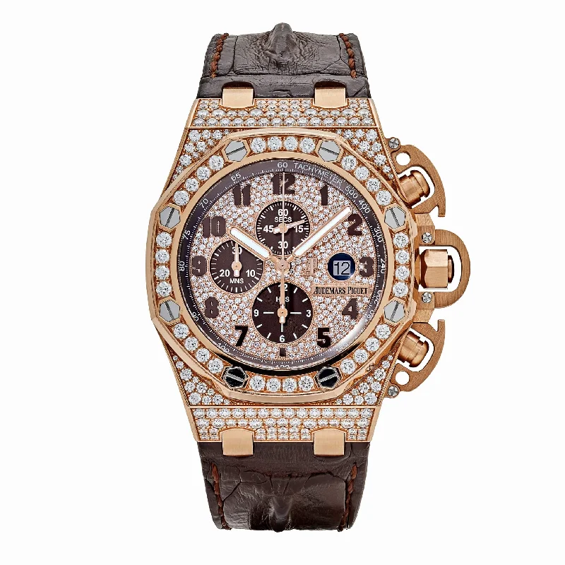 Men's Audemars Piguet Solar Powered Watches-Audemars Piguet Royal Oak Offshore 26215OR.ZZ.A801CR.01  Chronograph Rose Gold Pave Diamond Dial (2016)