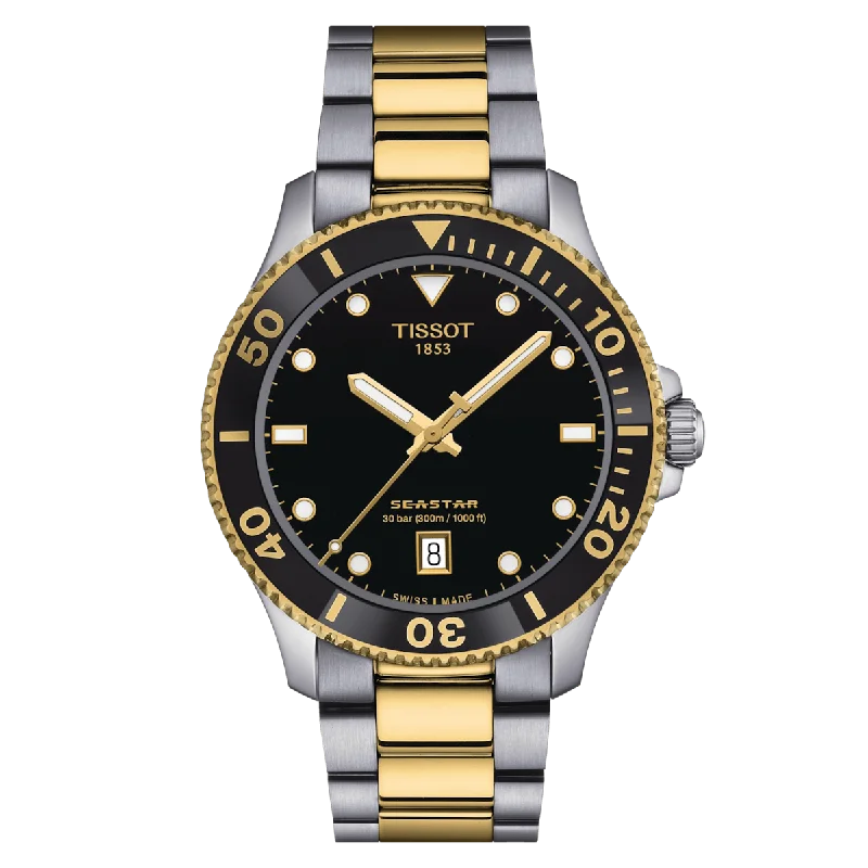 Women's Heritage Watches for Temperature Monitoring-Tissot T-Sport Seastar 1000 Black Dial Men 25.6mm