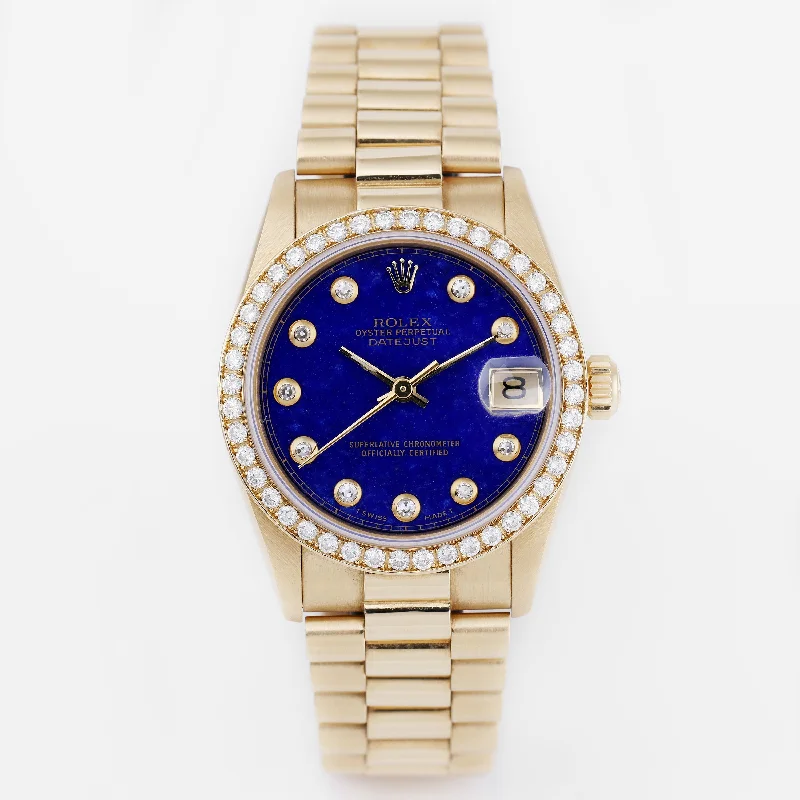 men's Rolex watches with tachymeter scale -​Rare Rolex DateJust Midsize | REF. 68288 | Lapis Lazuli Diamond Dial | 18k Yellow Gold | 1991