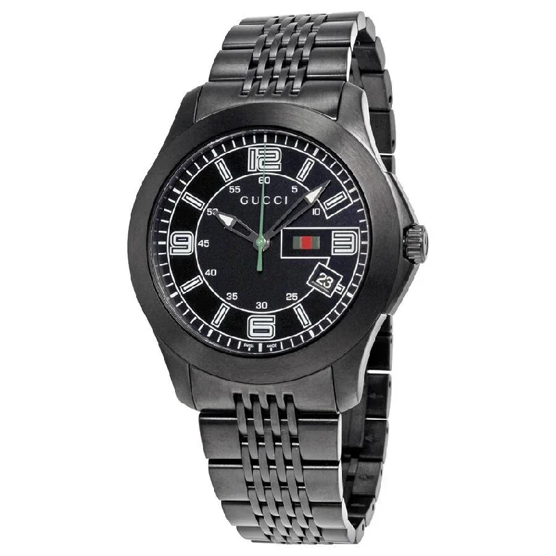 Men's Chronograph Watches for Racing Enthusiasts-Gucci Men's YA126202 G-Timeless Black Stainless Steel Watch