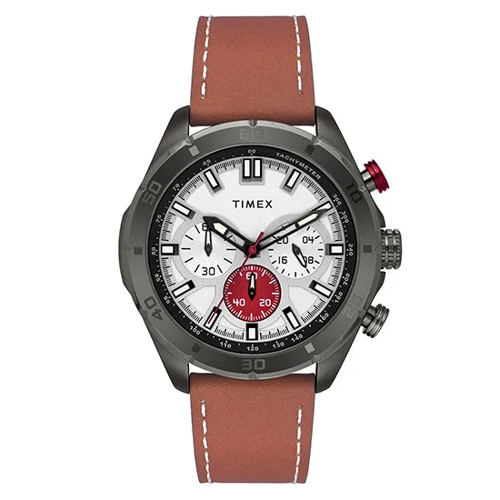 Women's Chronograph Watches with Countdown Timer-Timex E Class Men Silver Round Dial Analog Quartz Chronograph Watch