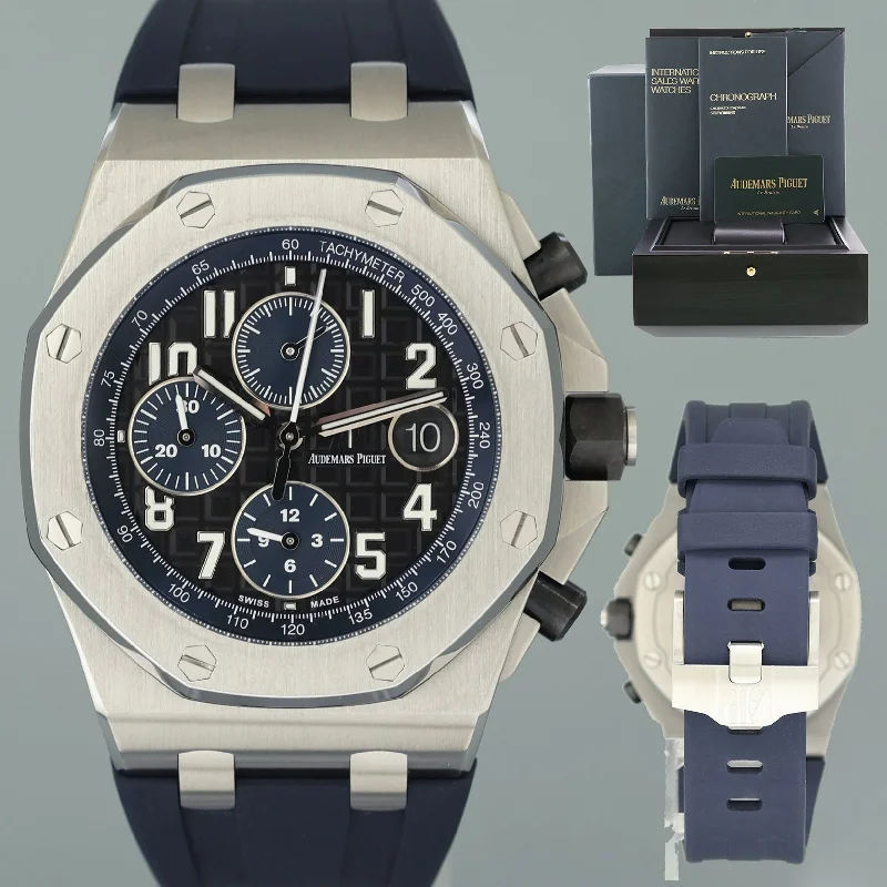 Women's Audemars Piguet Date Night Style Watches-PAPERS Audemars Piguet 26470ST Royal Oak Offshore 42mm Chrono Watch Box