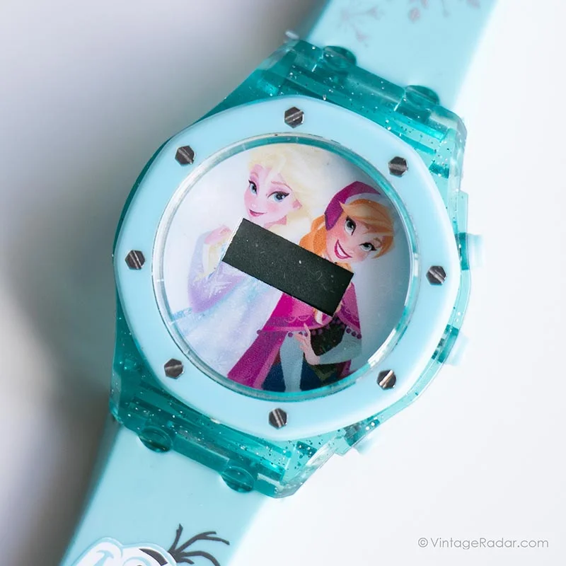Women's Pilot Watches for Emergency Signaling-Vintage Blue Digital Disney Watch | Frozen Wristwatch