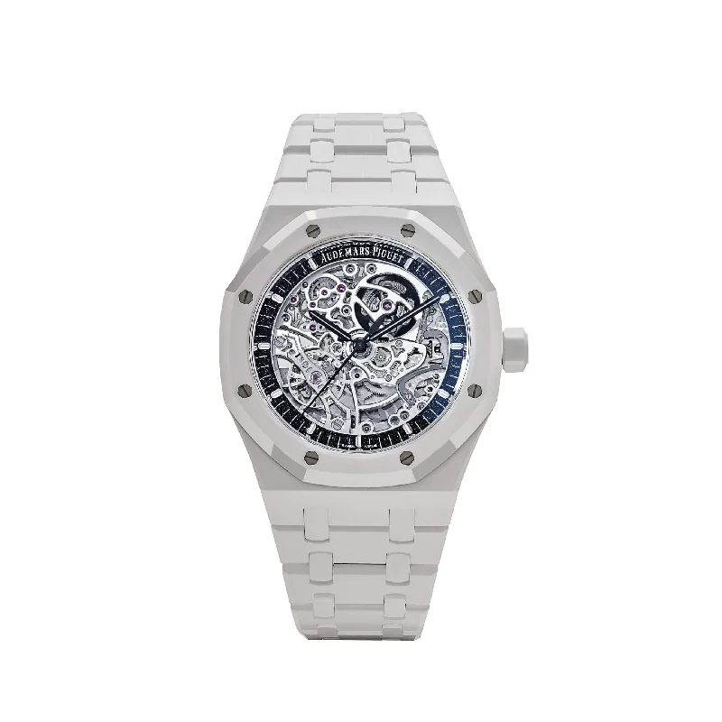 Men's Audemars Piguet Limited Edition Design Watches-Audemars Piguet Royal Oak 15416CB.OO.1225CB.01 Double Balance Wheel Openworked White Ceramic (2024)