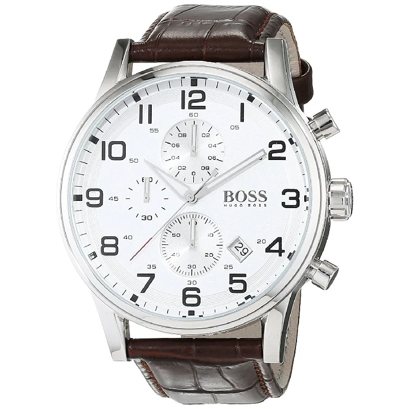 Men's Chronograph Watches for Travelers-Hugo Boss Men's 1512447 Black Chronograph Brown Leather Watch