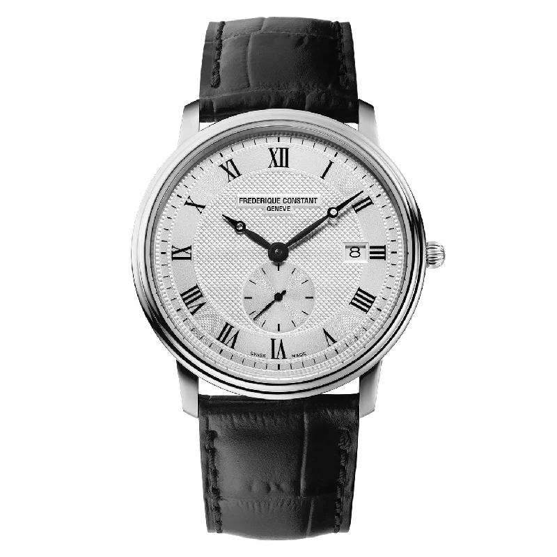 Men's Mechanical Dress Watches with Skeleton Dial-Frederique Constant Men's Fc Slimline Small Seconds Black Watch FC-245M5S6