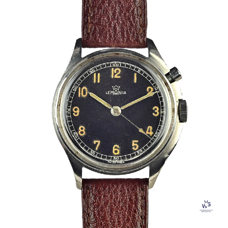 Men's Military Watches with Weather Forecasting-Lemania - TG 195 Swedish Military Issued - Single Pusher Hack Watch - Caseback Reference 54-1027 - c.1954