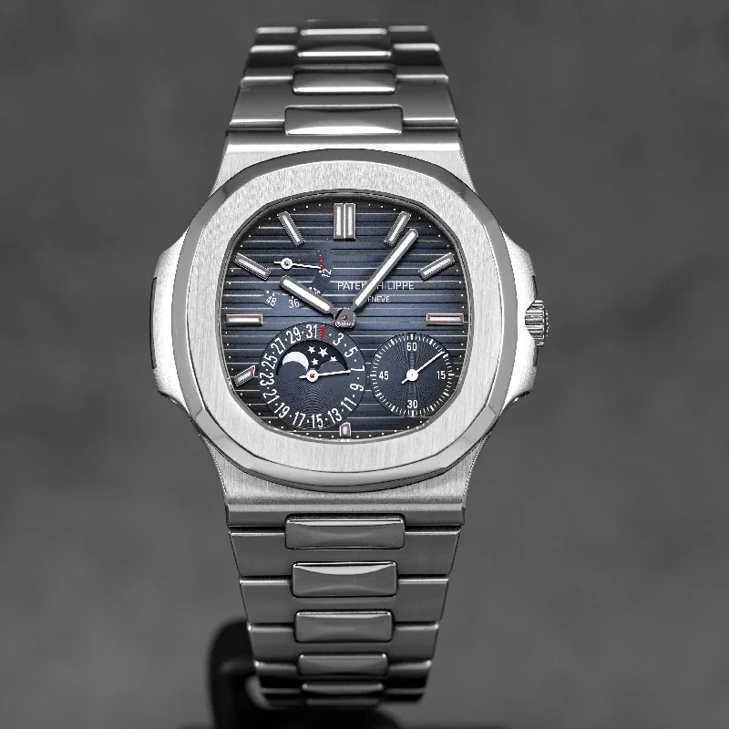 Men's Patek Philippe Watches with Morse Code Feature-NAUTILUS 5712/1A MOONPHASE BLUE DIAL (2012)