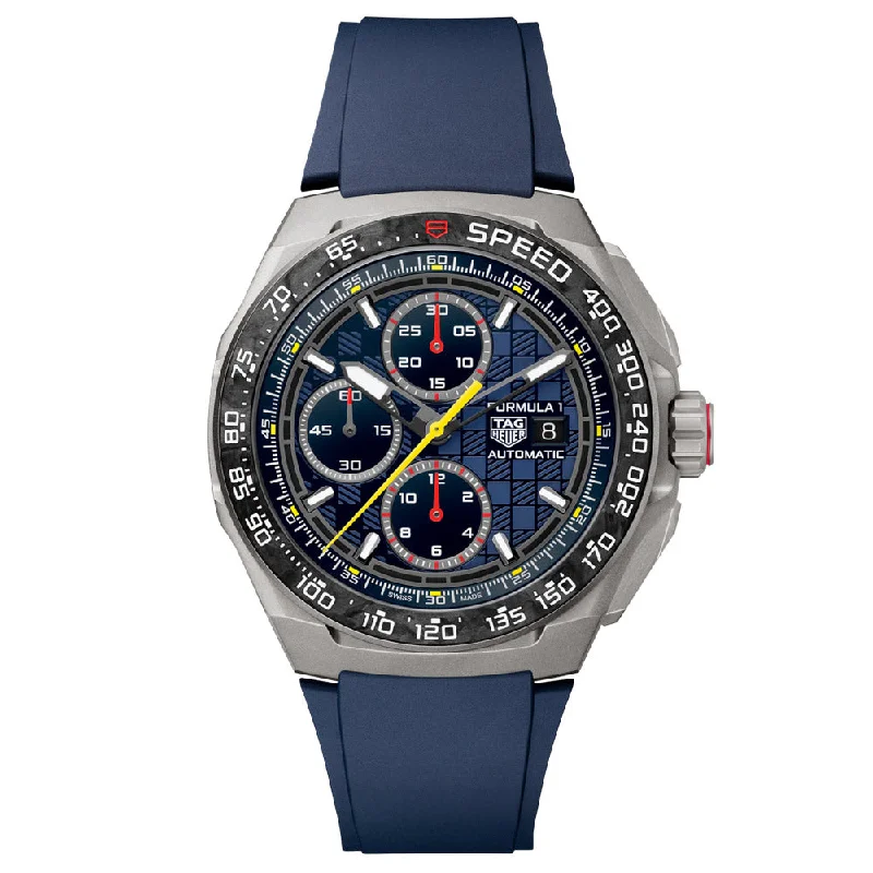 Women's Chronograph Watches for Mountain Climbing-TAG Heuer Formula 1 Chronograph X Oracle Red Bull Racing 44mm Blue Dial Titanium Automatic Gents Watch CBZ2080.FT8091