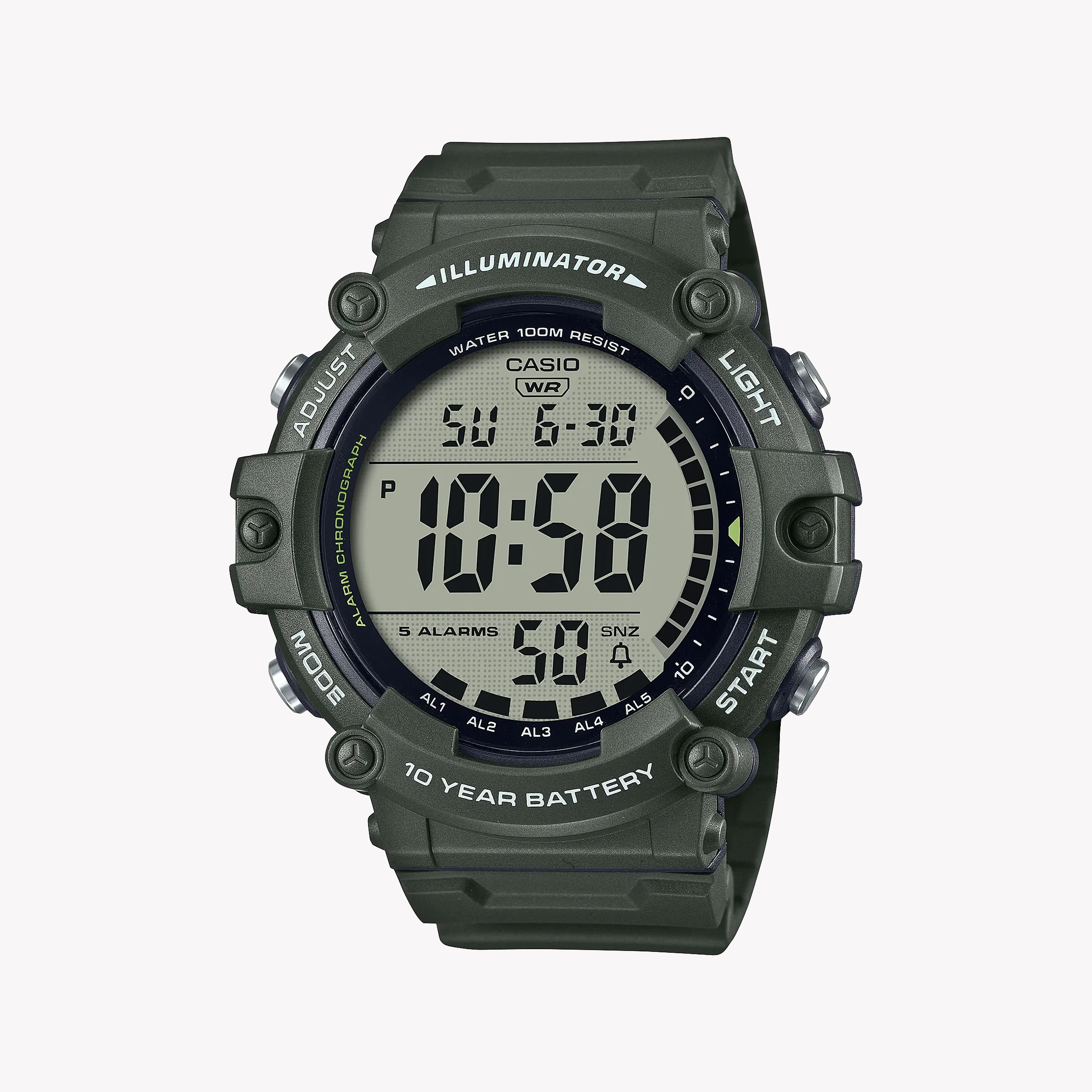 Men's Digital Watches for Fitness Tracking-Casio Men's Green Resin Watch, Digital Display | AE-1500WHX-3AVDF