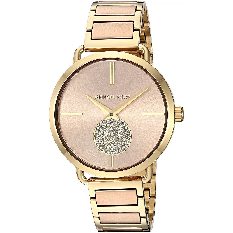 Women's Chronograph Watches with Personalized Engraving-Michael Kors Women's MK3706 Portia Crystal Two-Tone Stainless Steel Watch