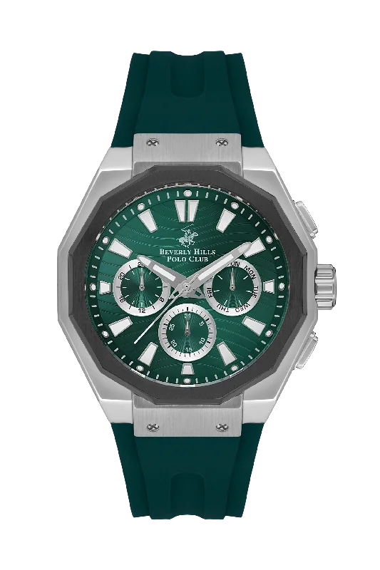 Men's Chronograph Watches for Understated Elegance-BEVERLY HILLS POLO CLUB Men’s Green Chronograph Silicone Watch – BP3557X.375