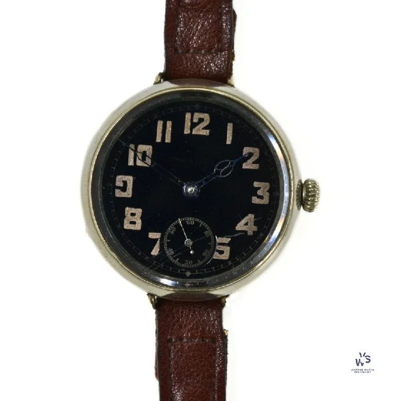 Men's Military Watches with Advanced Navigation-Anonymous Dial - Military Engravings - Trench Watch - Black Dial - c.1917