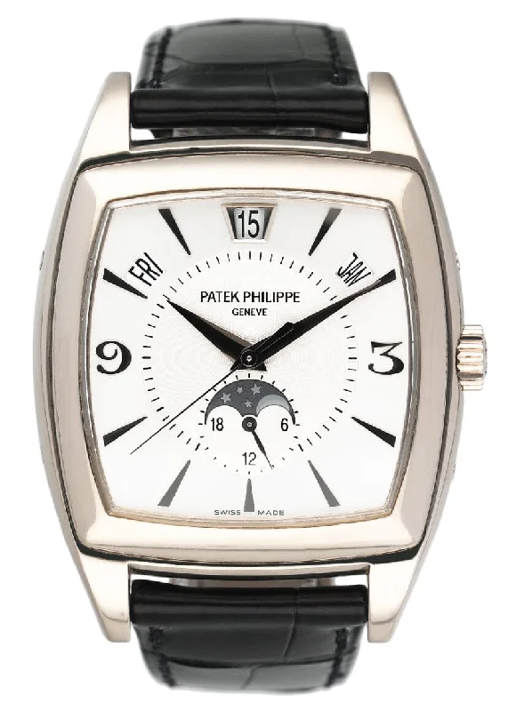 Men's Patek Philippe Watches with Metal Bands-Patek Philippe Gondolo Calendario 5135G Silver Dial Mens Watch