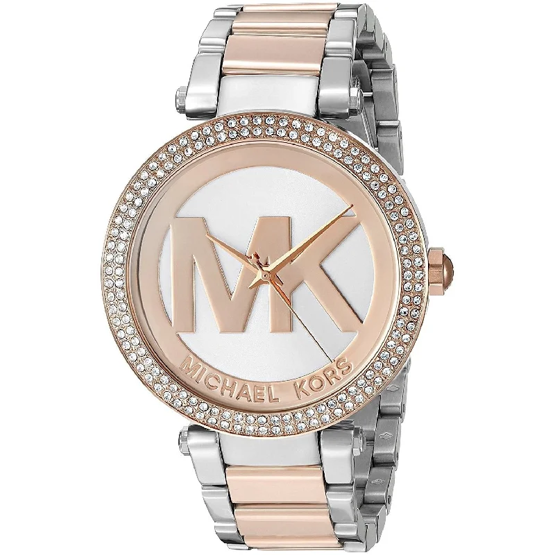 Women's Chronograph Watches with Radio Frequency-Michael Kors Women's MK6314 Parker MK Logo Crystal Two-Tone Stainless Steel Watch