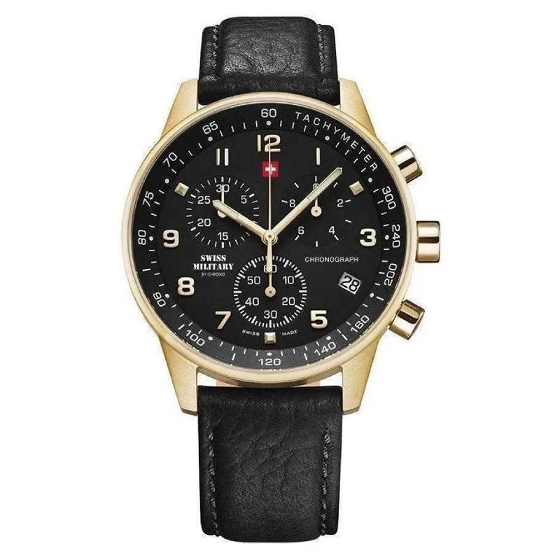 Men's Military Watches with International Diplomacy-Swiss Military Chronograph Leather Men's Watch - SM34012.10