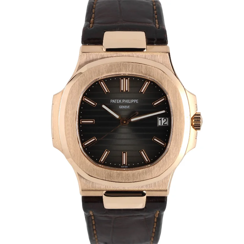 Patek Philippe Monogrammed Design Watches for Women-Patek Philippe Nautilus PAPERS 18k Rose Gold Gray 40mm 5711R-001 Watch BOX