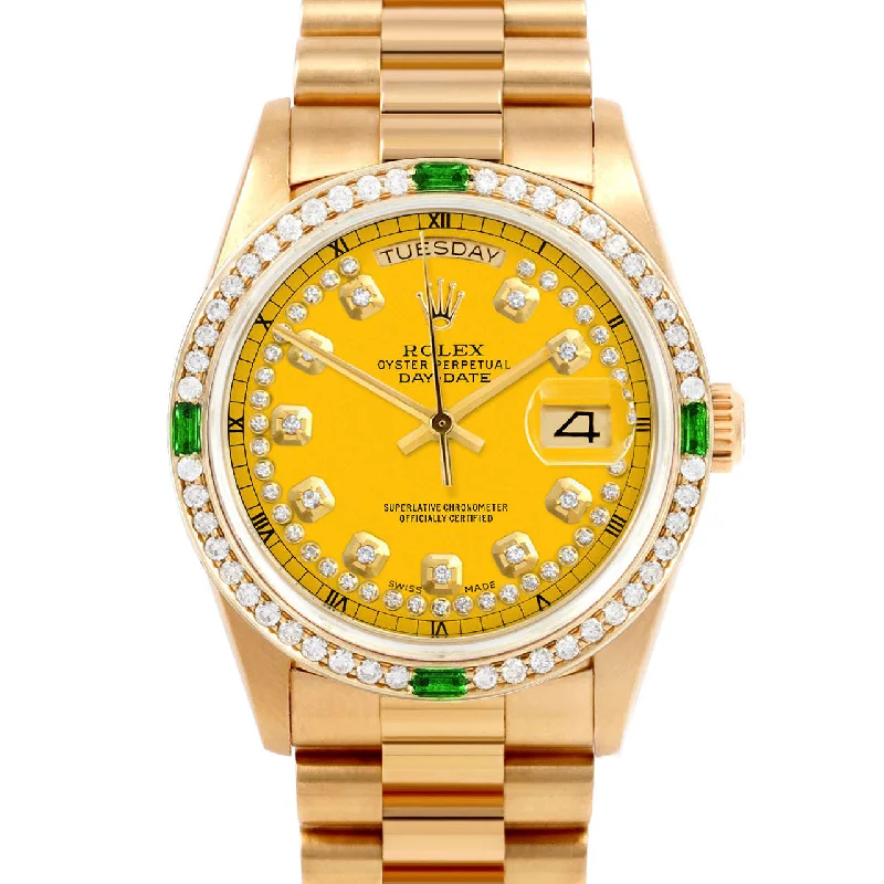 men's Rolex watches with blue dials -​Rolex Day-Date 36mm | 18038-YLW-STRD-4EMD-PRS