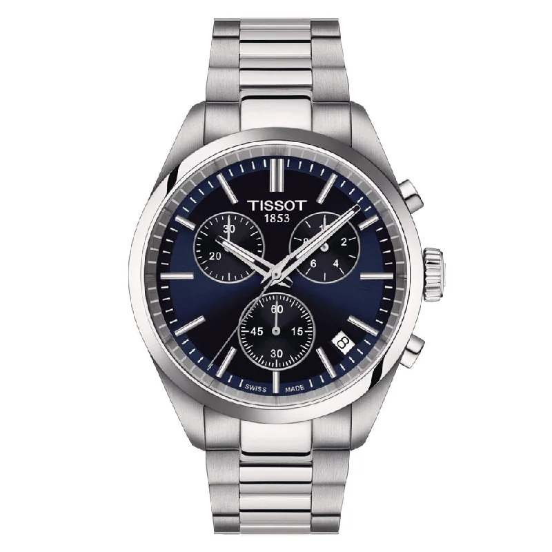 Women's Chronograph Watches for Law Enforcement-Tissot PR 100 Chronograph 40mm Blue Dial Gents Quartz Watch T1504171104100