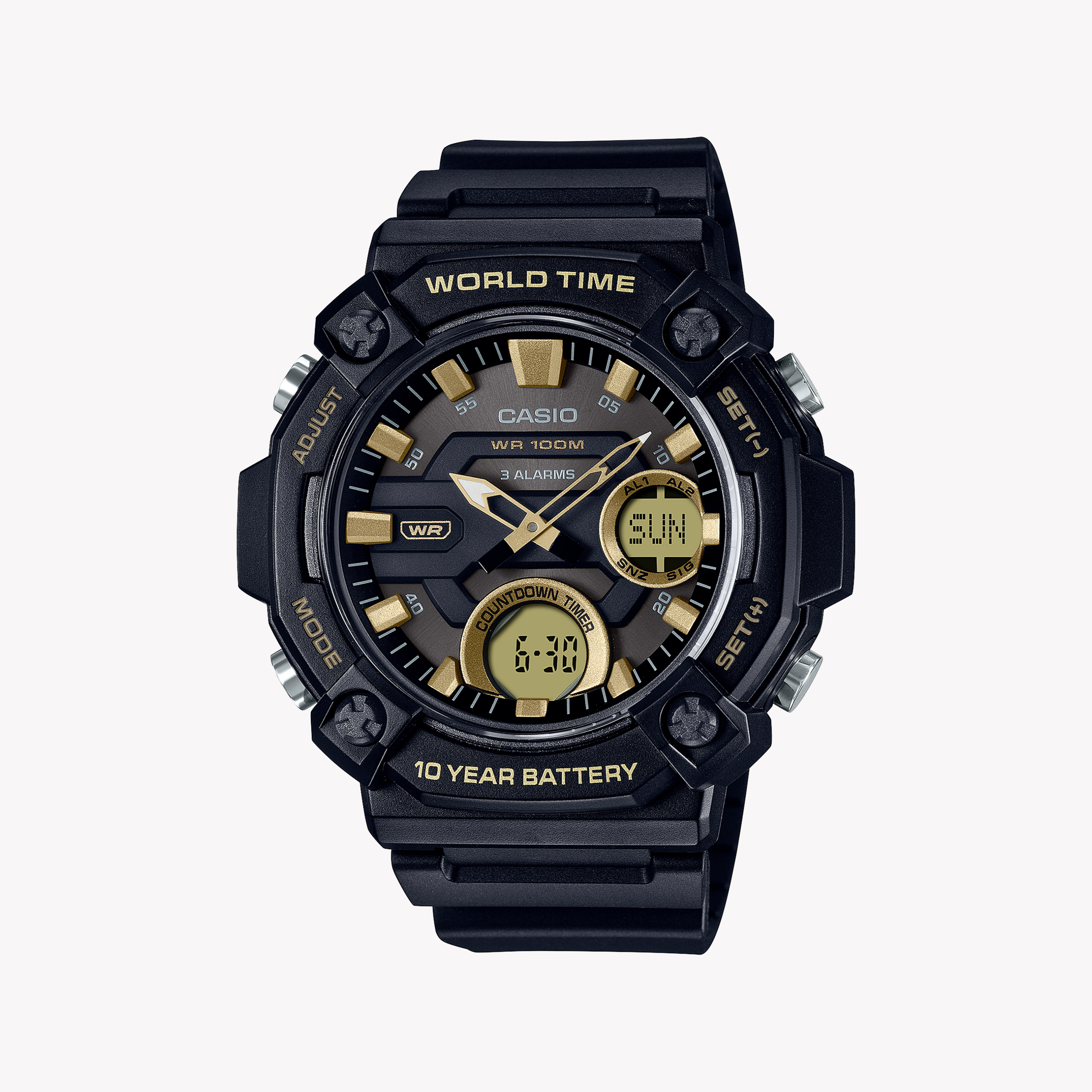 Men's Digital Watches with Hygrometer Feature-CASIO AEQ-120W-9AVDF ADVENTURE TIME - MEN'S SPORTY DIGITAL WATCH WITH BLACK RESIN BAND