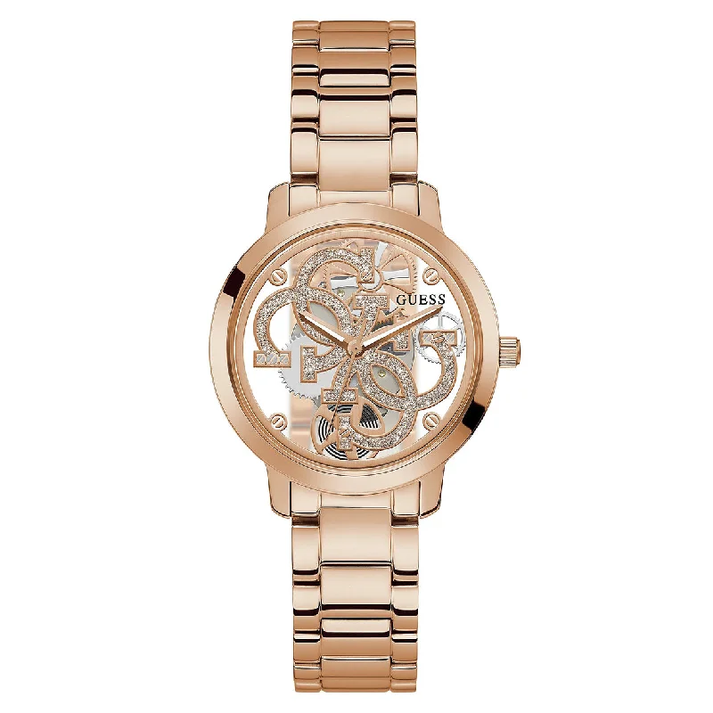 Women's Pilot Watches for Weather Monitoring-Guess Quattro Clear Rose Gold Dial Women 37mm