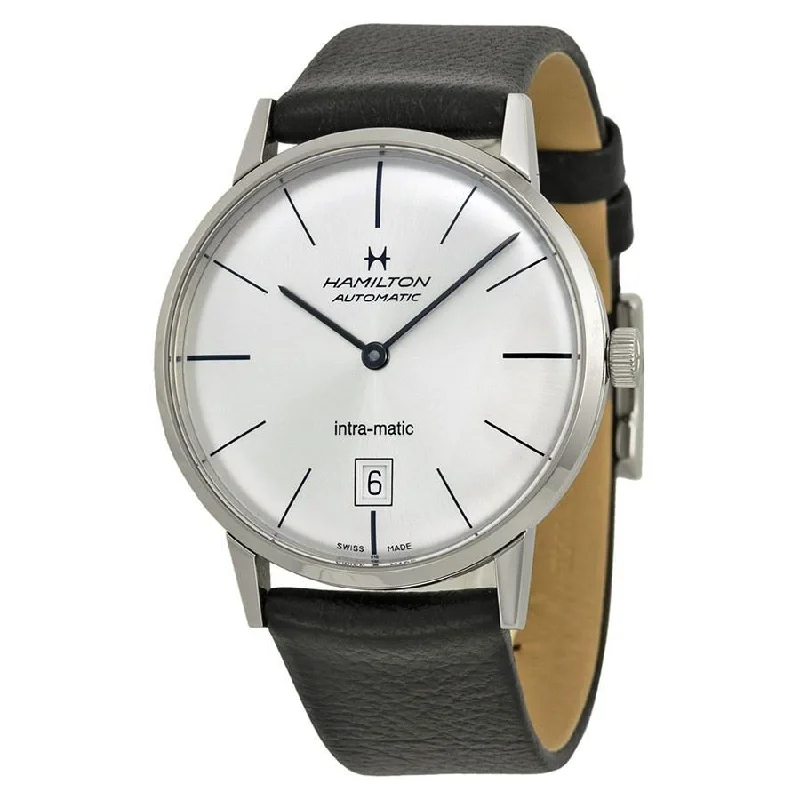 Men's Chronograph Watches with Minimalist Style-Hamilton Men's H38455751 Intra-Matic Automatic Black Leather Watch