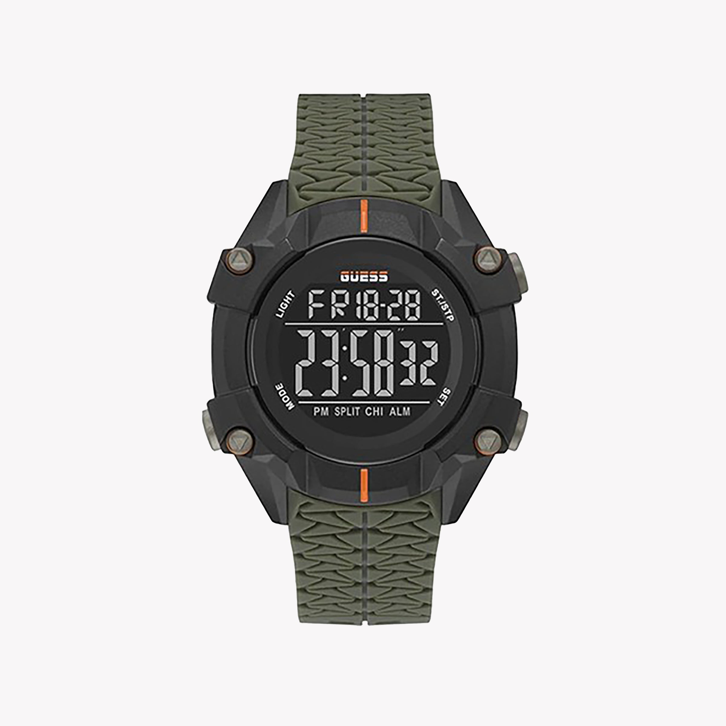 Digital Watches for Men with Heart Rate Monitoring-GUESS Men's Black Stainless Steel, Green Silicone | GW0342G1