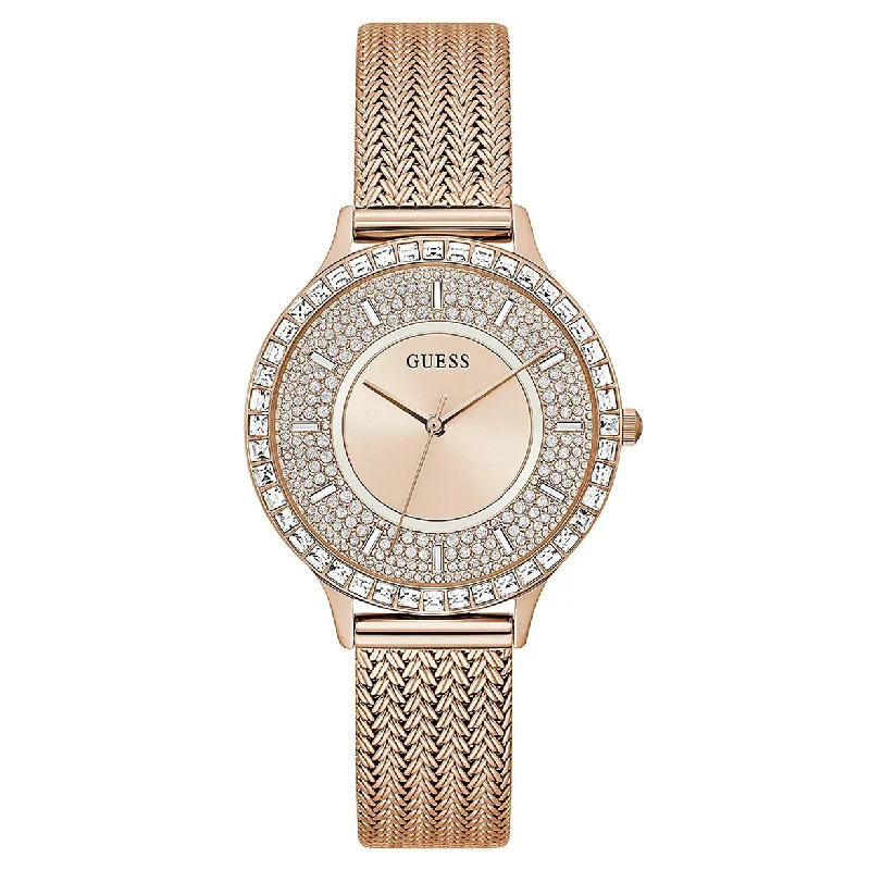Women's Pilot Watches with Wedding Style Inspiration-Guess Soiree Rose Gold Dial Women 38mm