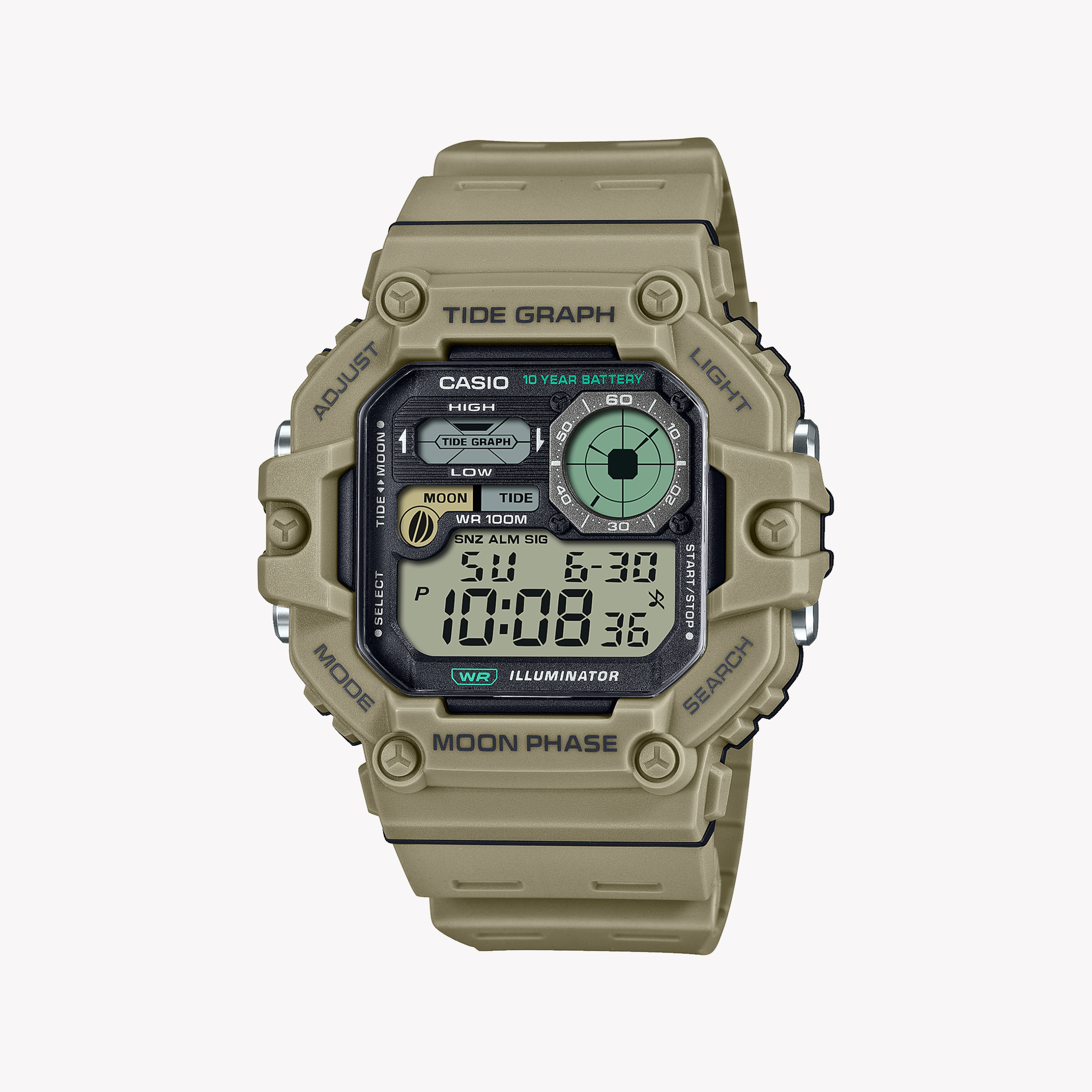 Men's Digital Watches with Compass Calibration-Casio Men's Beige Resin Watch, Digital Display | WS-1700H-5AVDF