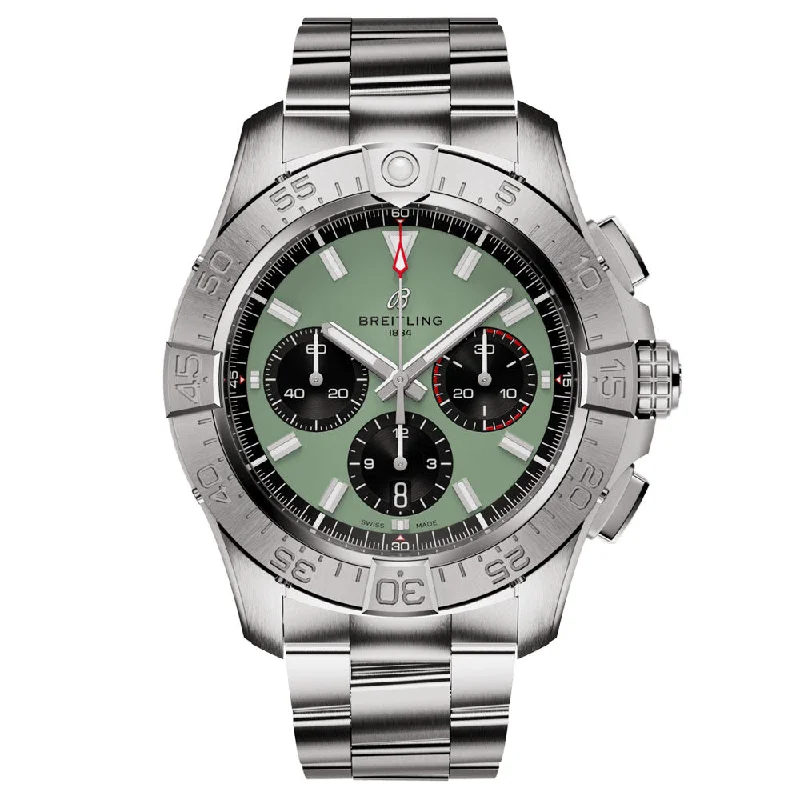 Women's Chronograph Watches with Countdown Timer-Breitling Avenger B01 Chronograph 44mm Green Dial Automatic Gents Watch AB0147101L1A1