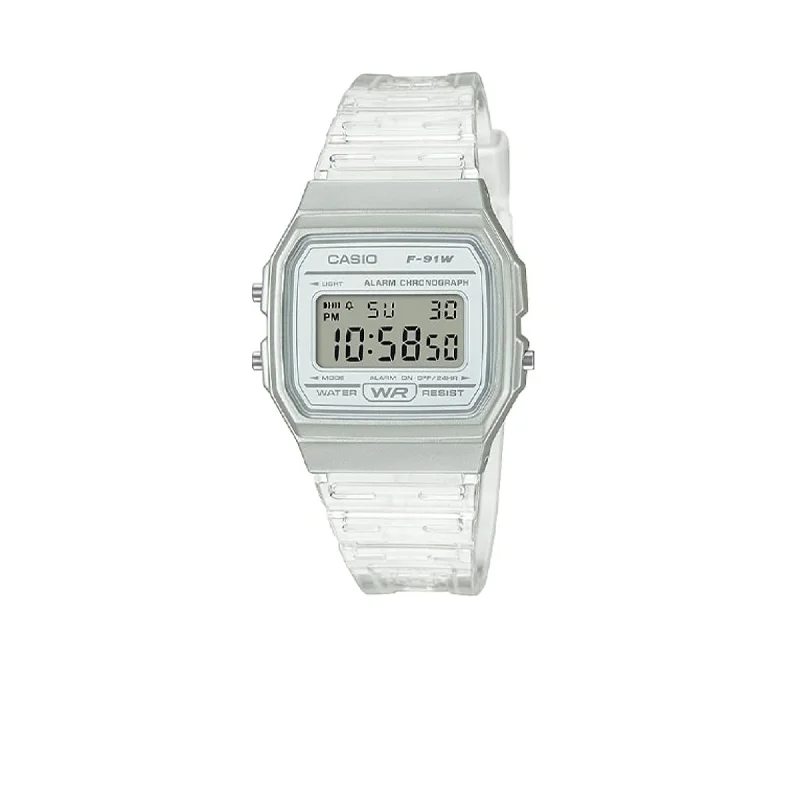 Men's Chronograph Watches with Hygrometer Feature-Casio Men's F91WS-7 Casio Clear Resin Watch