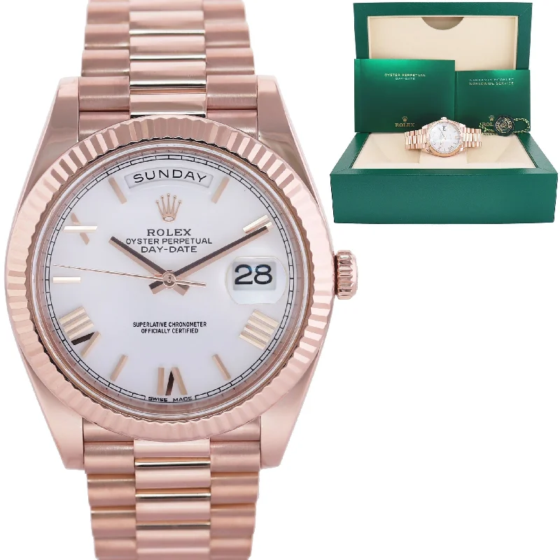 Women's Rolex Office Wear Watches-2023 NEW PAPERS Rolex President 40mm Rose Gold White Roman 228235 Watch Box