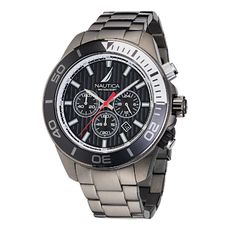 Women's Chronograph Watches for Fitness Tracking-Nautica One Black Dial Round Case Quartz Analog Men Watch
