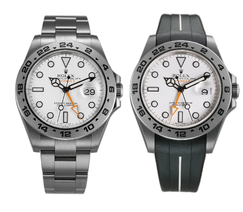 men's Rolex watches with dual time zones -​42mm White Polar Dial With Black RubberB