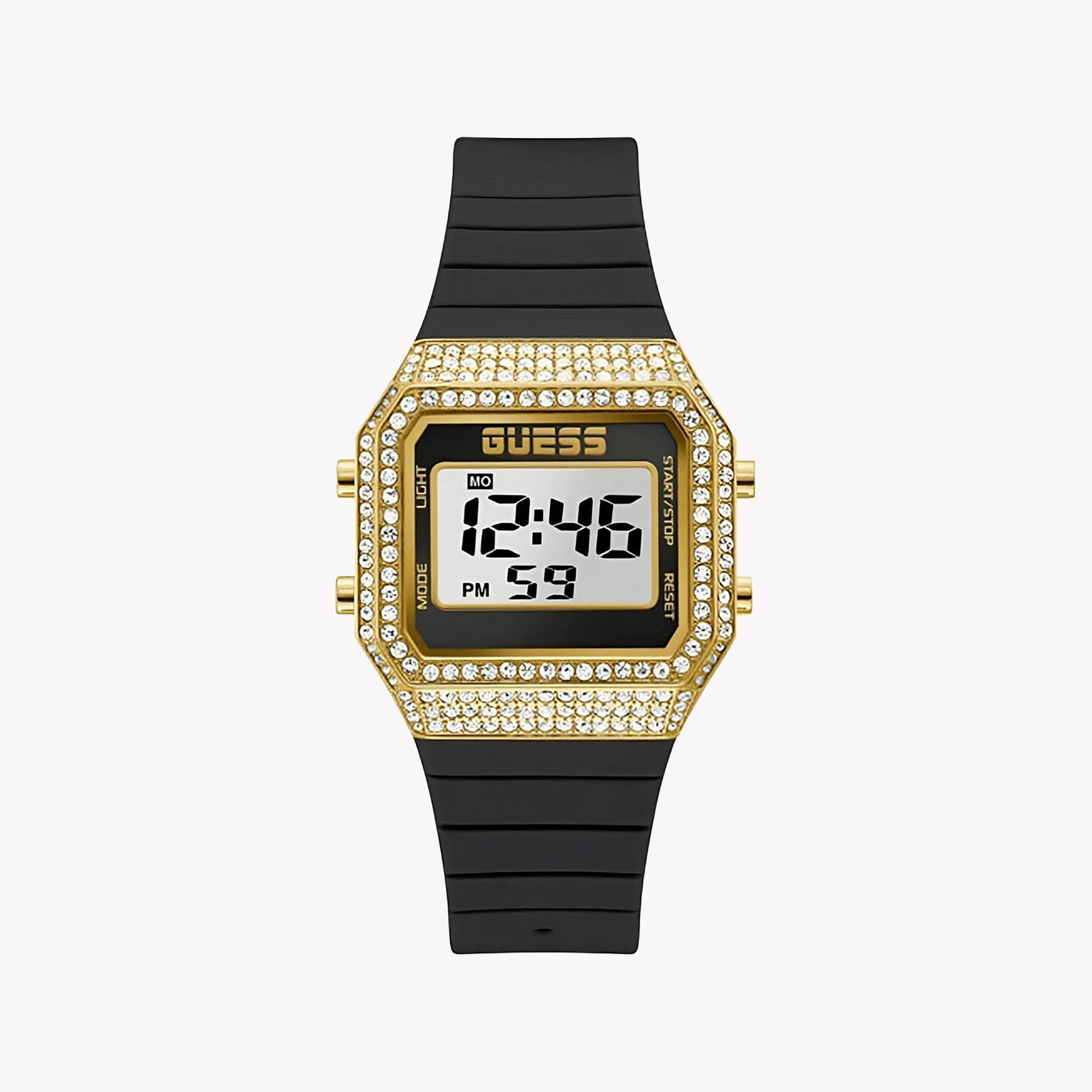 Men's Digital Watches with Backlight-Bold Allure Women's Gold & Black Silicone Watch, Digital | GW0430L2