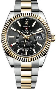 men's Rolex watches with screw-down crown -​Rolex - Sky Dweller 42mm- Stainless Steel and Yellow Gold - Fluted Bezel
