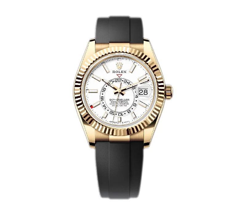 men's Rolex watches with diamond bezel -​42mm 18k Yellow Gold White Dial Oysterflex