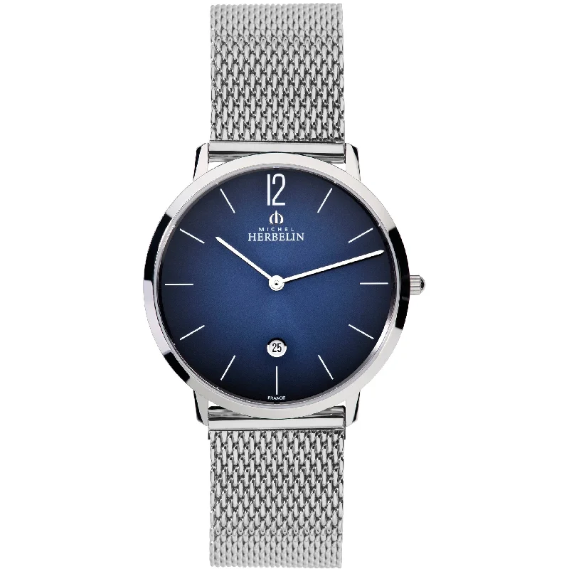 Men's Personalized Style Dress Watches for Unique Messages-Herbelin City Men's Blue Watch 19515/15B