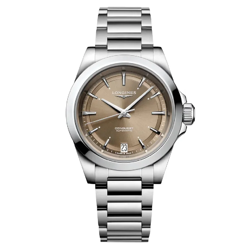 Women's Pilot Watches with Advanced Navigation-Longines Conquest Sunray Brown Dial Women 34mm