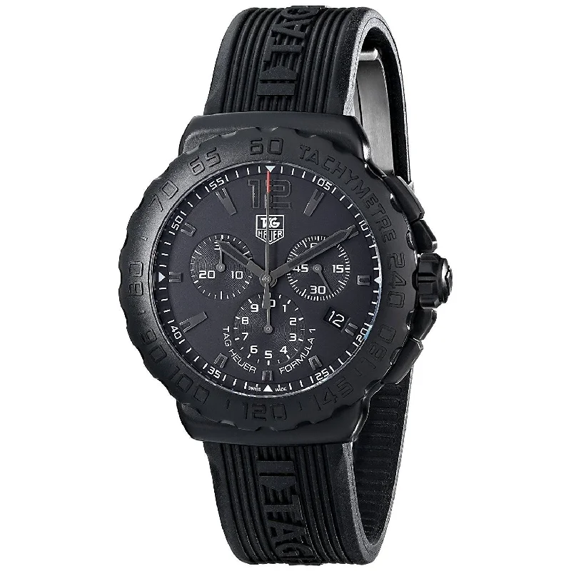 Men's Chronograph Watches with Luxury Materials-Tag Heuer Men's CAU1114.FT6024 Formula 1 Chronograph Black Rubber Watch