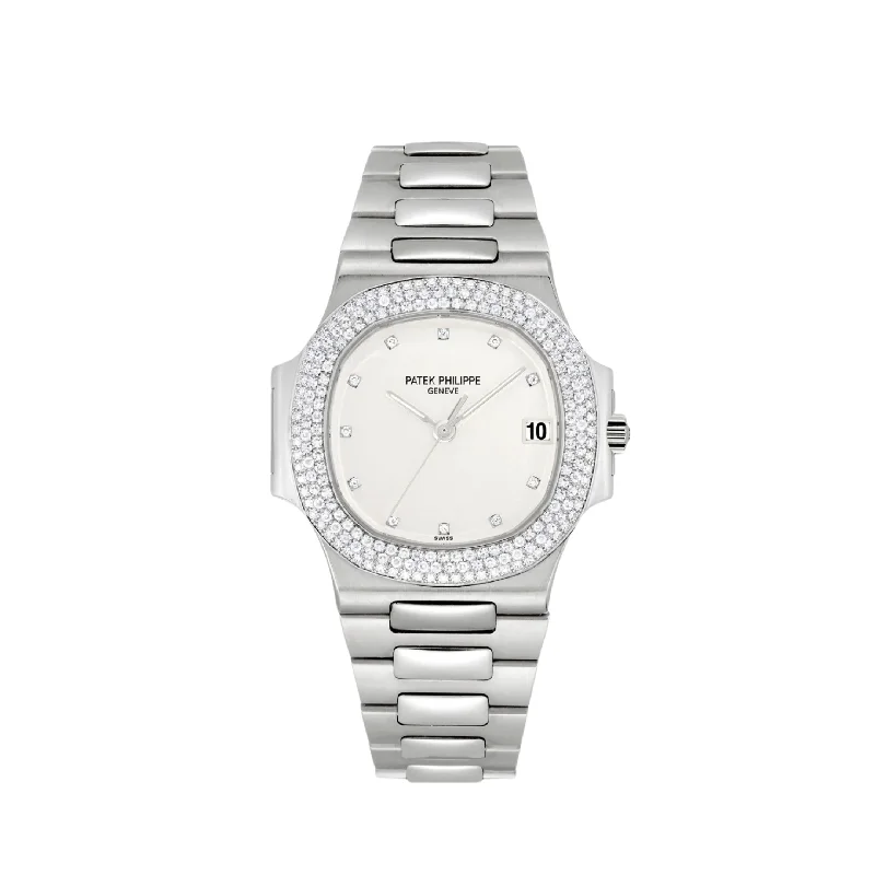 Men's Patek Philippe Watches with Advanced Navigation-Patek Philippe Nautilus 3800/4G-001 White Gold White Dial Diamond Set (2004)