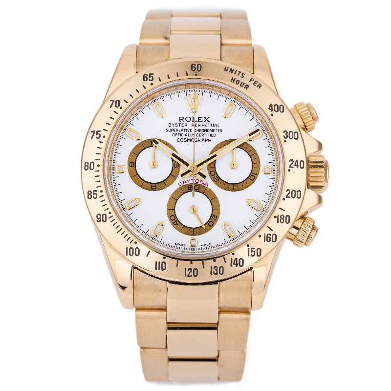men's Rolex watches with world time function -​Rolex Daytona | REF. 116528 | White 'APH' Dial | Box & Papers | 2012 | 18k Yellow Gold