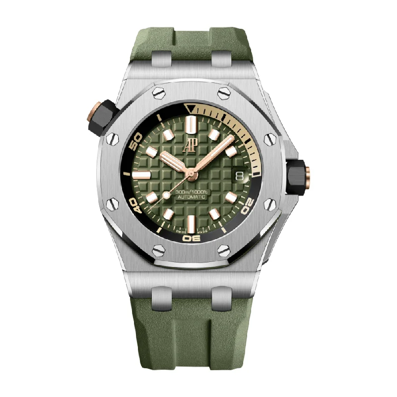 Men's Audemars Piguet Formal Event Design Watches-Audemars Piguet Royal Oak Offshore 15720ST.OO.A052CA.01 Diver Stainless Steel Khaki Green Dial