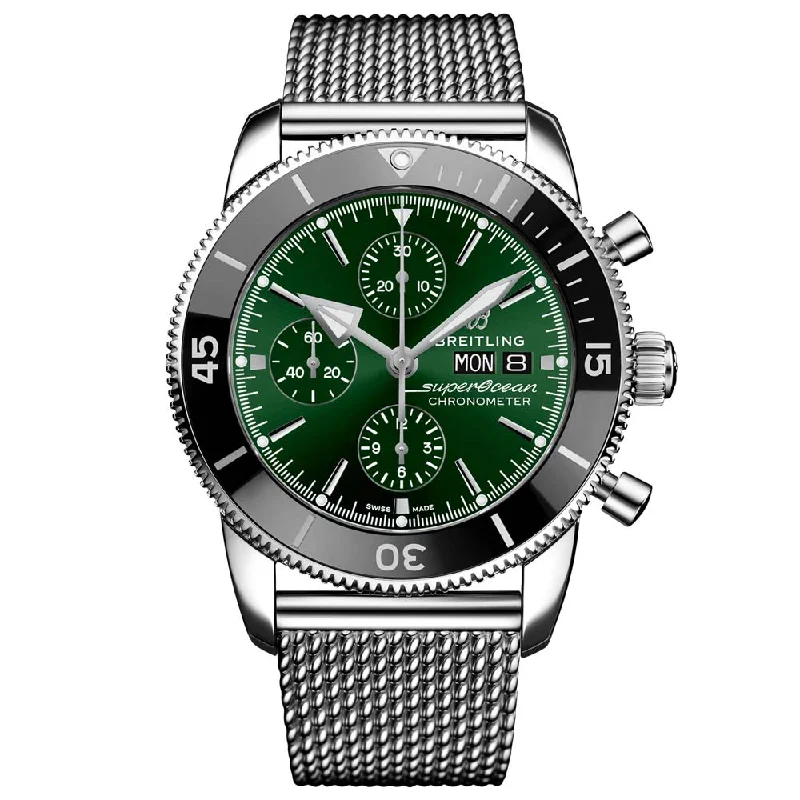 Women's Chronograph Watches with Thermometer Function-Breitling Superocean Heritage Chronograph 44mm Green Dial Automatic Gents Watch A13313121L1A1