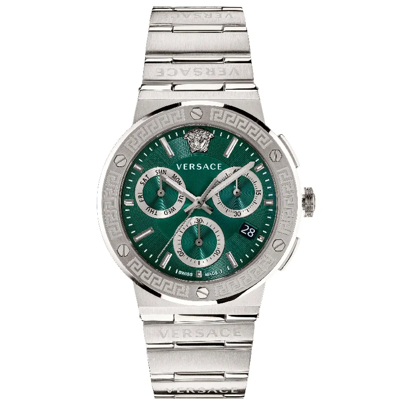 Men's Gift Dress Watches for Friends and Family-Versace Greca Logo Men's Green Watch VEZ900121