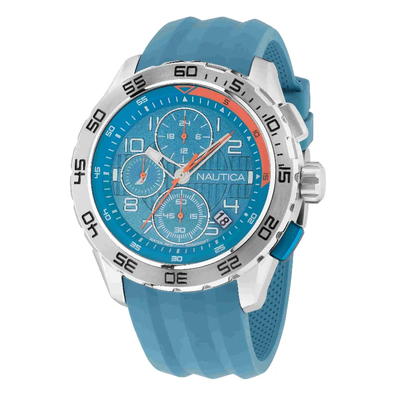 Women's Chronograph Watches for Weather Monitoring-Nautica NST Blue Dial Round Case Quartz Chronograph Analog Men Watch