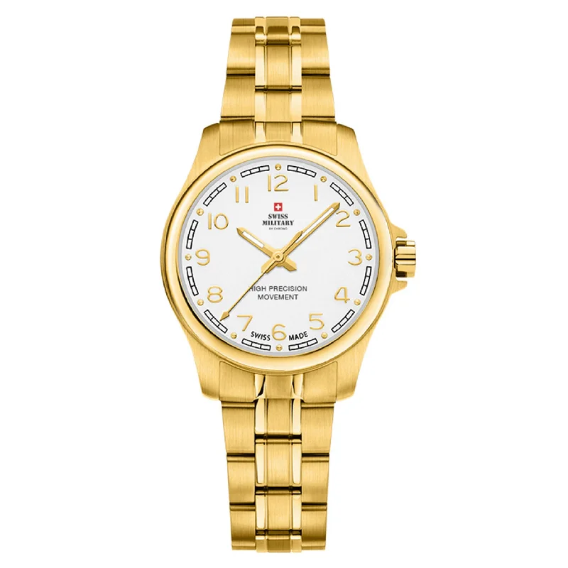 Men's Military Watches for Homeland Security-Swiss Military Gold Steel White Dial Women's Watch - SM30201.23