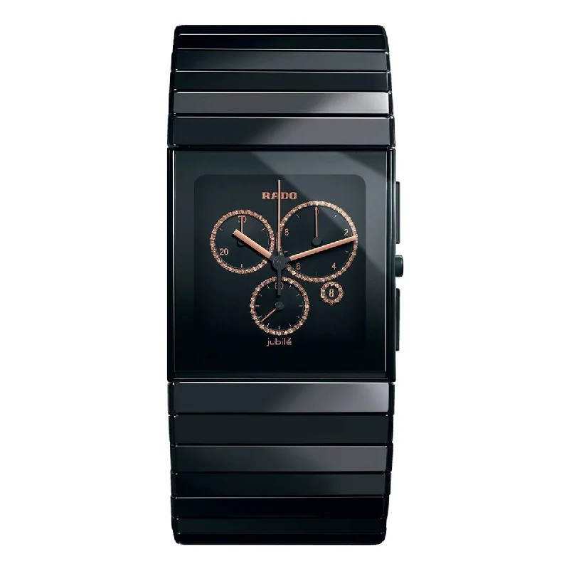 Men's Chronograph Watches for Navigation Instruments-Rado Men's R21714722 Ceramica Chronograph Black Ceramic Watch