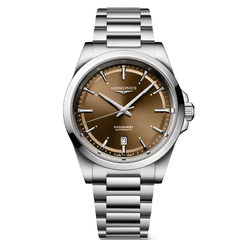 Women's Pilot Watches for Special Occasions-Longines Conquest Sunray brown Dial Men 41mm